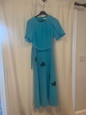 LK Bennett Aqua Blue Embroidered Maxi Dress